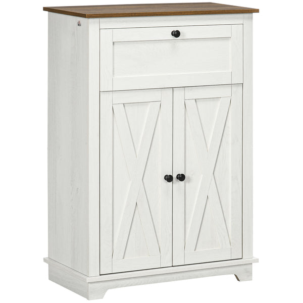 English Elm HOMCOM Farmhouse Barn Door Accent Cabinet with Drawer & Adjustable Shelf, Anti-Tip White Sideboard - Stylish Storage for Kitchen, Living Room (34.5"H) W2225P160343
