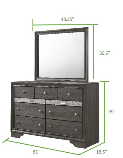 English Elm Traditional Matrix King 4-Piece Storage Bedroom Set in Gray — Engineered Wood, Headboard, 7-Drawer Dresser, Nightstand 808857969781