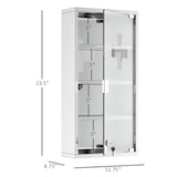 English Elm Kleankin Wall Mounted Medicine Cabinet, Locking Wall Cabinet With 4 Tier Shelves, Stainless Steel Frame and Glass Door, Lockable With 2 Keys, Silver, 12" X 24"