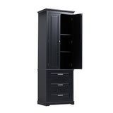 English Elm Tall Storage Cabinet With Three Drawers For Bathroom/Office, Black