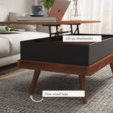 English Elm Homcom Lift Top Coffee Table, 39.25" Coffee Table With Hidden Compartments and Wood Legs, Walnut