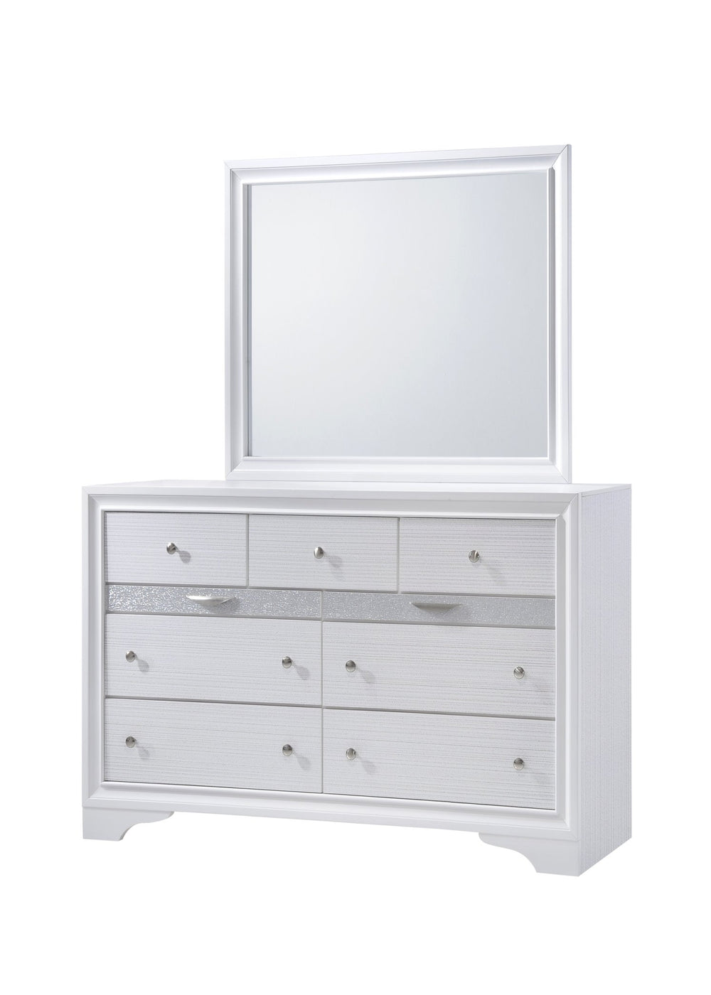 English Elm Traditional Matrix Full 5PC Storage Bedroom Set in White – Elegant Wood Construction, Silver Knob Pulls, Ample Drawers for Organized Comfort B009S01345