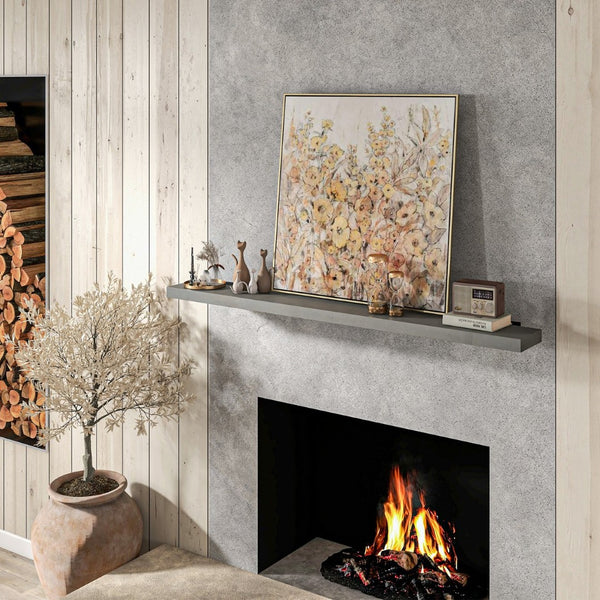 English Elm Homcom Rustic Floating Mantel Shelf Solid Fir Wood Farmhouse Wall Mount with Bracket W2225P157918