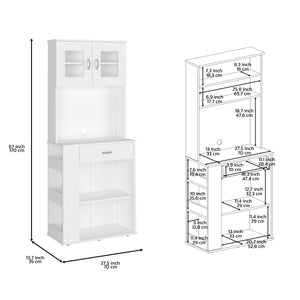 English Elm Capienza 66" White Pantry Cabinet with Double Top Doors, Drawer, Two Shelves & Three Side Racks B20091899