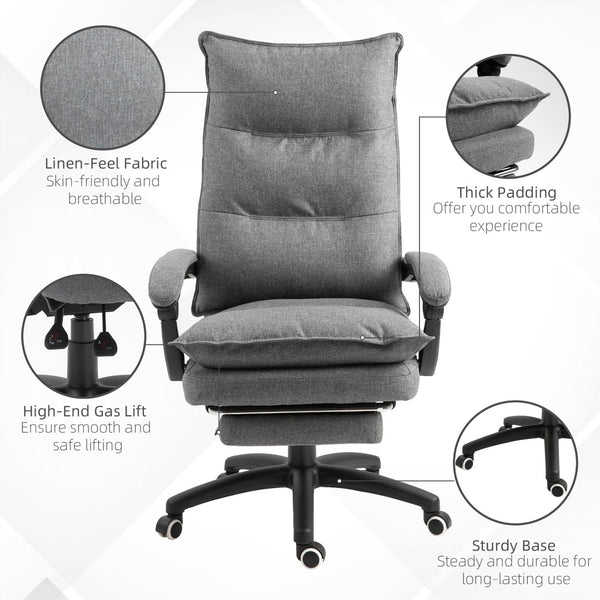 English Elm Vinsetto 360° Swivel Executive Chair With Adjustable Height, Reclining Backrest, And Footrest In Grey W2225P157932-GIGA