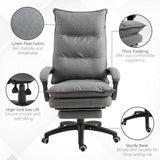 English Elm Vinsetto 360° Swivel Executive Home Office Chair Adjustable Height Linen Style Fabric Recliner With Retractable Footrest and Double Padding, Grey