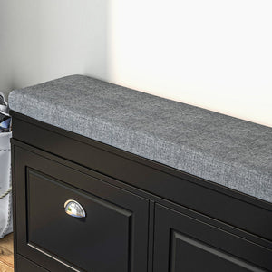 English Elm HOMCOM Shoe Rack Bench with Cushion, 2-Drawer Entryway Organizer, Adjustable Shelves, Holds 8 Pairs W2225P157923