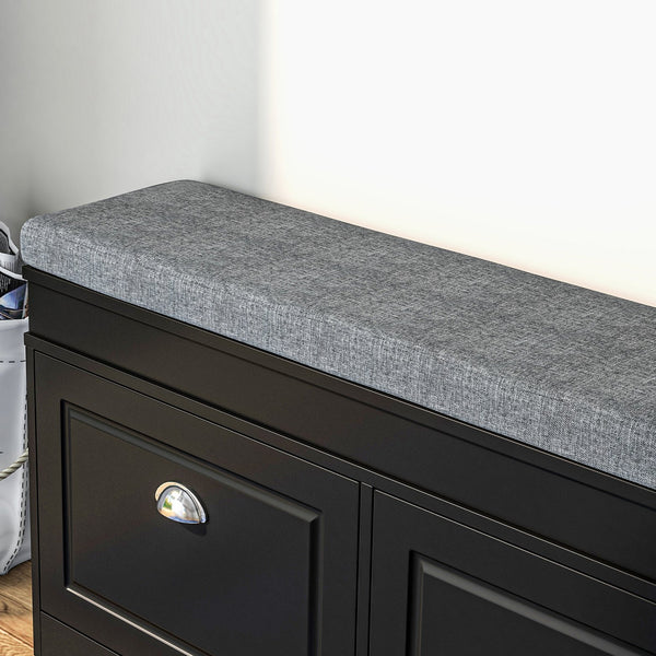 English Elm HOMCOM Shoe Rack Bench with Cushion, 2-Drawer Entryway Organizer, Adjustable Shelves, Holds 8 Pairs W2225P157923