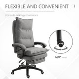 English Elm Vinsetto 360° Swivel Executive Home Office Chair Adjustable Height Linen Style Fabric Recliner With Retractable Footrest and Double Padding, Grey