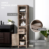 English Elm Kleankin Tall Bathroom Storage Cabinet, Freestanding Linen Tower With 3-Tier Open Adjustable Shelves, and Drawer, Narrow Slim Floor Organizer