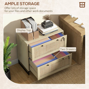 English Elm Vinsetto Stylish 2 Drawer File Cabinet With Lock, Rattan Fronts & Adjustable Bars For Organized Storage W2225P157921-GIGA