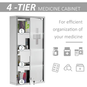 English Elm Kleankin Wall Mounted Medicine Cabinet – Lockable Stainless Steel Organizer With 4 Shelves & Glass Door W2225P157925