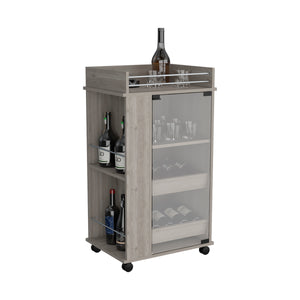 English Elm Bar Cart Lansing MLC9922 with Glass Door, Casters & 2 Side Shelves — Modern Gray Engineered Wood Bar Elegance B097120618