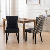 English Elm Classic Velvet Dining Chairs, High-End Tufted Solid Wood Contemporary Velvet Upholstered Dining Chair With Wood Legs Nailhead, Set Of 2,Black and Patterned,Sw2201Bk