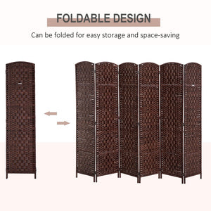 English Elm HOMCOM 6' Tall Wicker Weave 6-Panel Folding Room Divider with Arched Top and Portable Design Brown W2225P157928