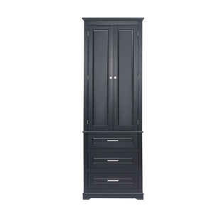 English Elm Tall Tall Storage Cabinet with Three Drawers and Doors for Bathroom or Office, Slim MDF Organizer Black WF299282AAB