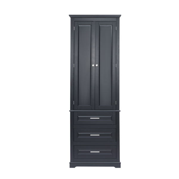 English Elm Tall Tall Storage Cabinet with Three Drawers and Doors for Bathroom or Office, Slim MDF Organizer Black WF299282AAB