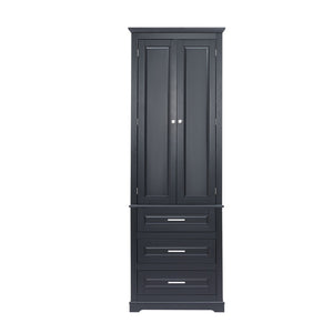 English Elm Tall Matte Black Storage Cabinet with Three Drawers and Enclosed Shelves for Home N725P333572B