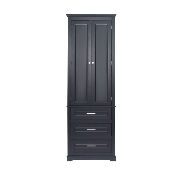 English Elm Tall Matte Black Storage Cabinet with Three Drawers and Enclosed Shelves for Home N725P333572B