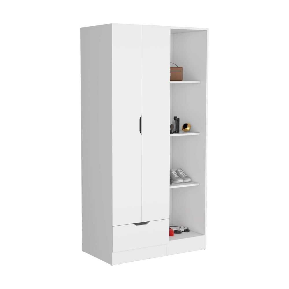 English Elm Armoire with 71" Height, 1 Drawer & 4 Open Shelves, 2 Doors, Sturdy Particleboard, Easy Assembly White 40.15 L x 23.62 W x 3.93 H B097S00012