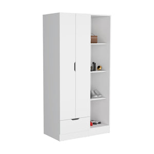 English Elm Memphis Wardrobe Armoire with Double Doors, Built-In Rod, Four Shelves & Spacious Lower Drawer White 40 L x 23 W x 3 H B200S00285