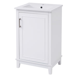 English Elm 20 Inch Modern Small Bathroom Vanity Cabinet with Ceramic Basin, Soft-Close Door & Storage White WF318756AAK