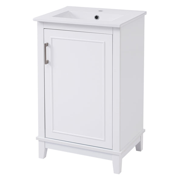 English Elm 20 Inch Modern Small Bathroom Vanity Cabinet with Ceramic Basin, Soft-Close Door & Storage White WF318756AAK