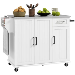 English Elm Homcom Rolling Kitchen Island With Stainless Steel Countertop, Storage, Towel & Spice Rack, White W2225P157908