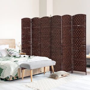 English Elm HOMCOM 6' Tall Wicker Weave 6-Panel Folding Room Divider with Arched Top and Portable Design Brown W2225P157928
