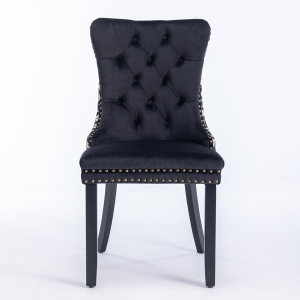 English Elm Classic Velvet Tufted Dining Chair with Solid Wood Frame, High-Density Foam & Steel Spring Support Black W1143P152034