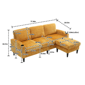English Elm United We Win Chenille Three Seat Sectional Sofa with Storage Ottoman and Cup Holders Yellow W1568142737