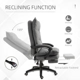 English Elm Vinsetto 360° Swivel Executive Home Office Chair Adjustable Height Linen Style Fabric Recliner With Retractable Footrest and Double Padding, Grey