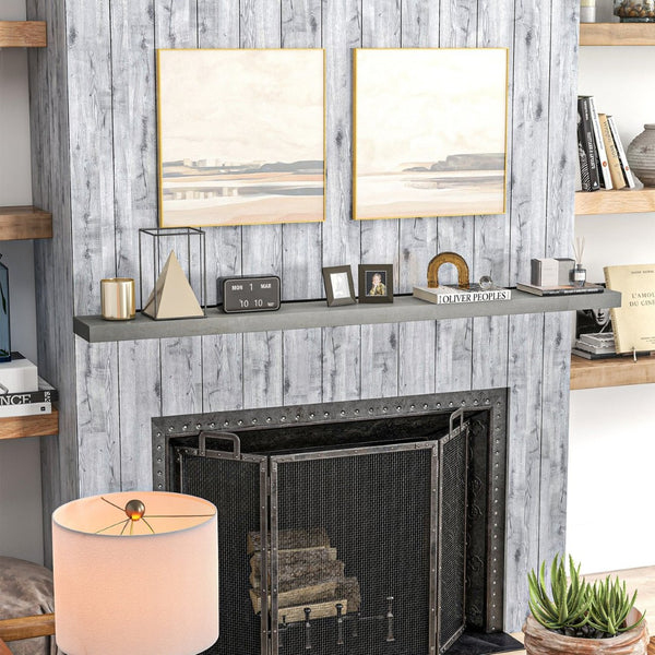 English Elm Homcom Rustic Floating Mantel Shelf Solid Fir Wood Farmhouse Wall Mount with Bracket W2225P157918