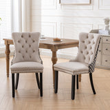 English Elm Classic Velvet Dining Chairs, High-End Tufted Solid Wood Contemporary Velvet Upholstered Dining Chair With Wood Legs Nailhead, Set Of 2,Beige and Patterned,Sw2201Bg