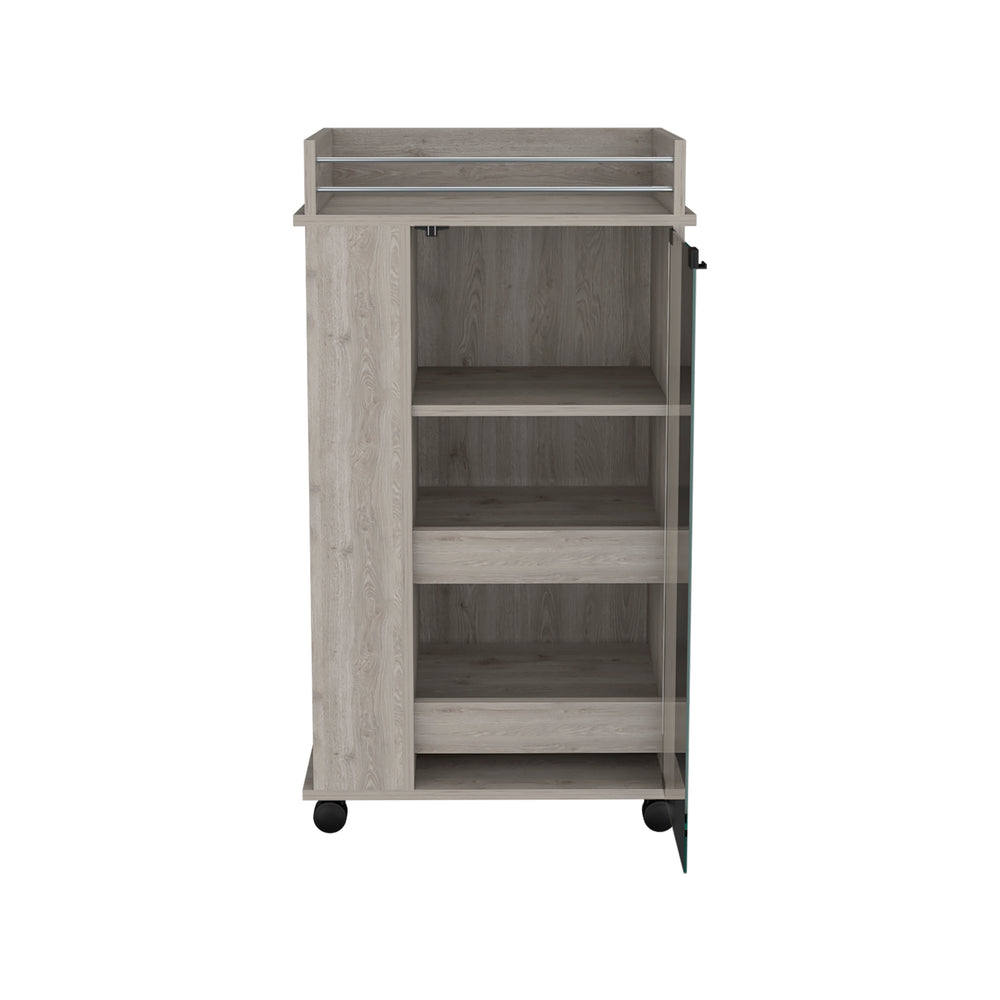 English Elm Bar Cart Lansing MLC9922 with Glass Door, Casters & 2 Side Shelves — Modern Gray Engineered Wood Bar Elegance B097120618