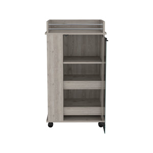 English Elm Bar Cart Lansing MLC9922 with Glass Door, Casters & 2 Side Shelves — Modern Gray Engineered Wood Bar Elegance B097120618