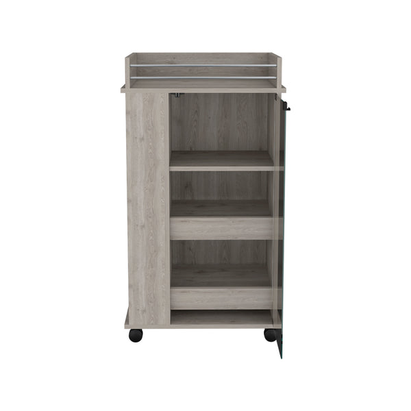 English Elm Bar Cart Lansing MLC9922 with Glass Door, Casters & 2 Side Shelves — Modern Gray Engineered Wood Bar Elegance B097120618