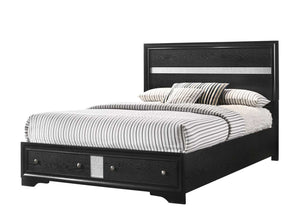 English Elm Traditional Matrix Full 4PC Bedroom Set in Black Wood Finish with Underbed Storage Drawers, Mirror and Silver Knobs B009S01342