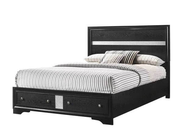 English Elm Traditional Matrix Full 4PC Bedroom Set in Black Wood Finish with Underbed Storage Drawers, Mirror and Silver Knobs B009S01342