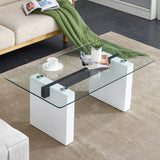 English Elm Modern Minimalist Transparent Tempered Glass Coffee Table , Paired With White Mdf Decorative Columns. Computer Desk. Game Table. Ct-1546