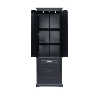 English Elm Tall Tall Storage Cabinet with Three Drawers and Doors for Bathroom or Office, Slim MDF Organizer Black WF299282AAB