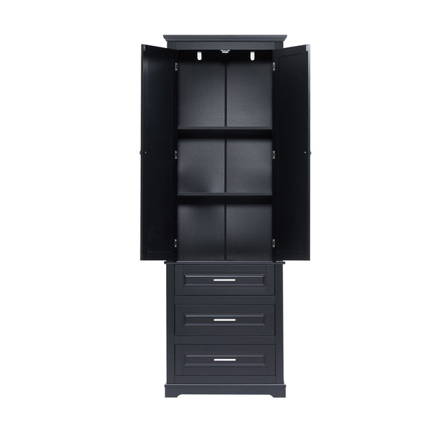 English Elm Tall Tall Storage Cabinet with Three Drawers and Doors for Bathroom or Office, Slim MDF Organizer Black WF299282AAB