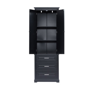 English Elm Tall Matte Black Storage Cabinet with Three Drawers and Enclosed Shelves for Home N725P333572B