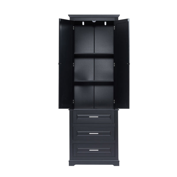 English Elm Tall Matte Black Storage Cabinet with Three Drawers and Enclosed Shelves for Home N725P333572B