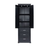 English Elm Tall Storage Cabinet With Three Drawers For Bathroom/Office, Black