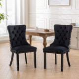 English Elm Classic Velvet Dining Chairs, High-End Tufted Solid Wood Contemporary Velvet Upholstered Dining Chair With Wood Legs Nailhead, Set Of 2,Black and Patterned,Sw2201Bk