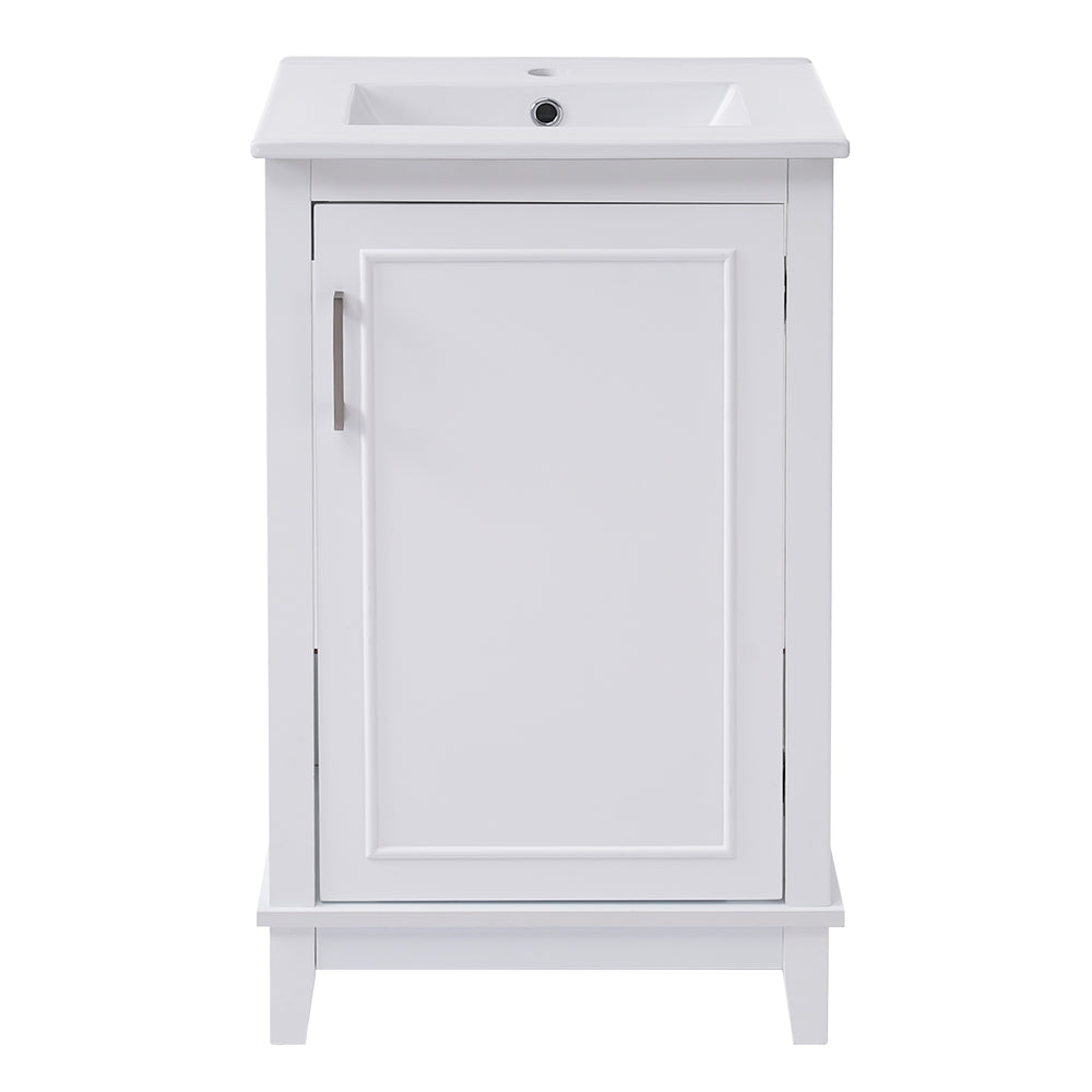 English Elm 20 Inch Modern Small Bathroom Vanity Cabinet with Ceramic Basin, Soft-Close Door & Storage White WF318756AAK