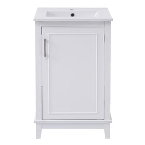 English Elm 20 Inch Modern Small Bathroom Vanity Cabinet with Ceramic Basin, Soft-Close Door & Storage White WF318756AAK