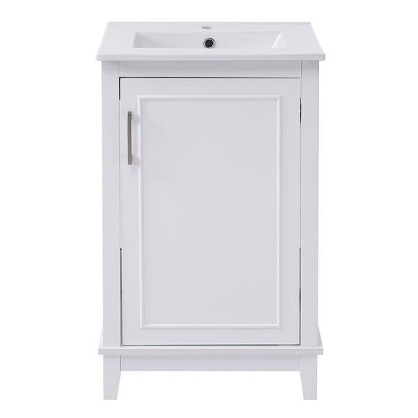 English Elm 20 Inch Modern Small Bathroom Vanity Cabinet with Ceramic Basin, Soft-Close Door & Storage White WF318756AAK