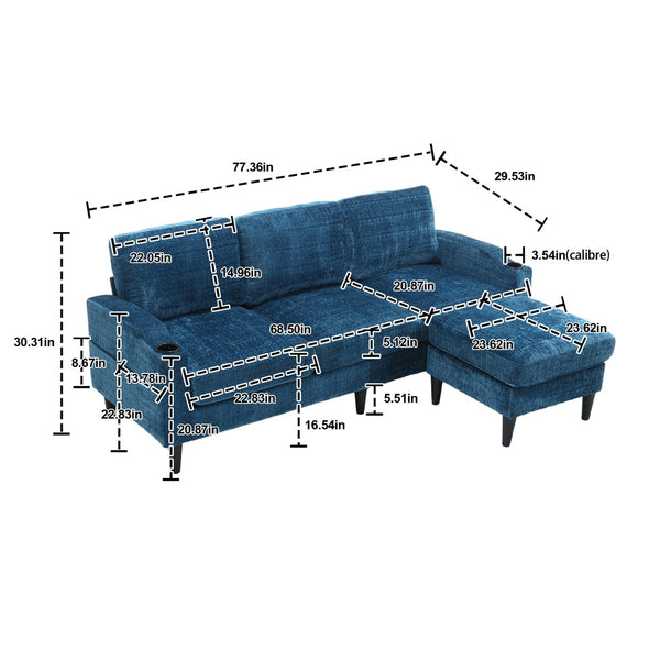 English Elm United We Win Chenille Sectional Sofa with Storage Ottoman and Dual Cup Holders Teal W1568142739